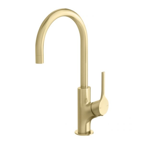 Phoenix Vivid Slimline Oval Sink Mixer 160mm Gooseneck Brushed Gold online at The Blue Space
