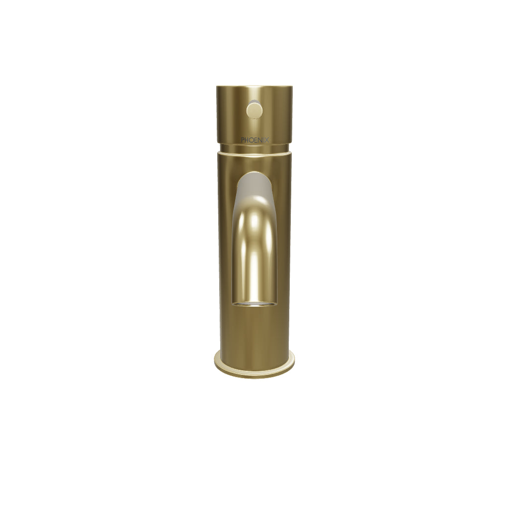 Phoenix Vivid Slimline Basin Mixer Curved Outlet - Brushed Gold 3D Model - The Blue Space