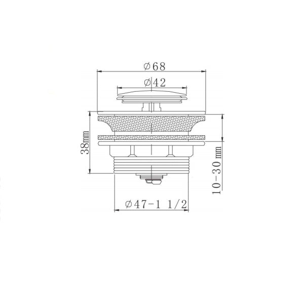 Technical Drawing - Decina Bath Pop-Up Plug with Removable Waste