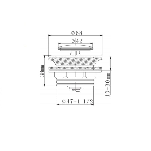 Technical Drawing - Decina Bath Pop-Up Plug with Removable Waste