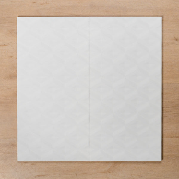 Hotham Diamond Shadow White Gloss Rectified Ceramic Tile 300x600mm Double - The Blue Space