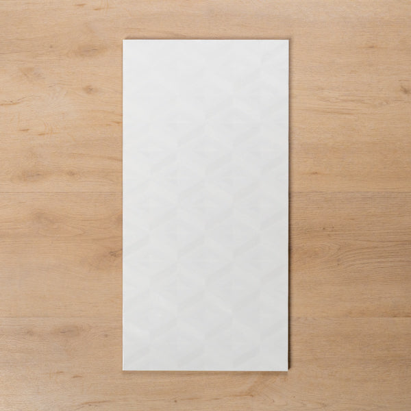 Hotham Diamond Shadow White Gloss Rectified Ceramic Tile 300x600mm - The Blue Space