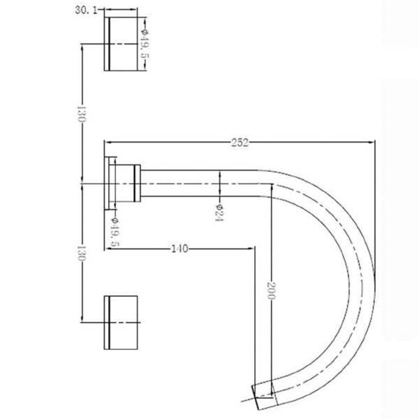Technical Drawing - Nero Kara Bath Set with Swivel Spout
