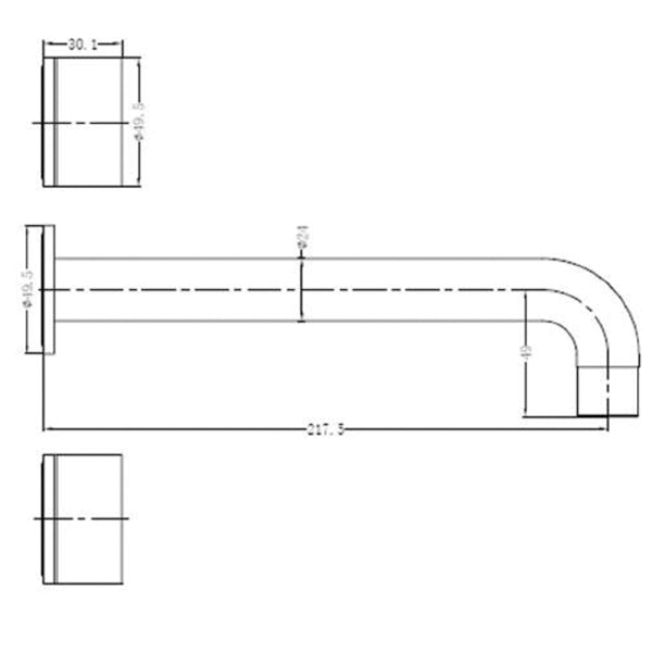Technical Drawing - Nero Kara Wall Basin Set 217mm
