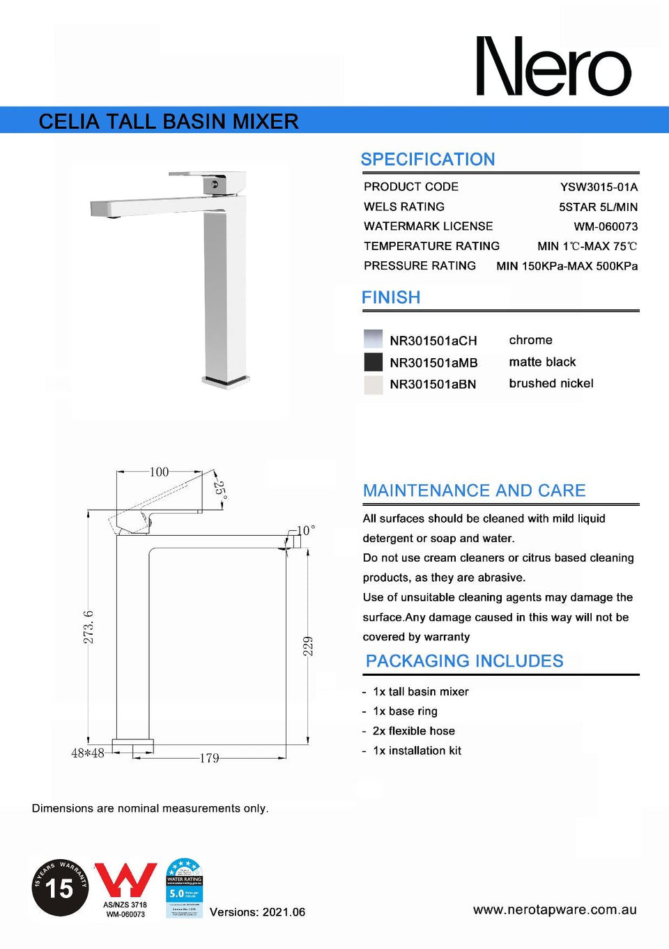 Nero Celia Tall Basin Mixer - Chrome