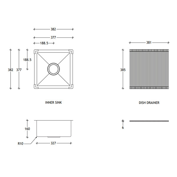 Technical Drawing - ADP Clovelly Universal 4 Piece Sink Set