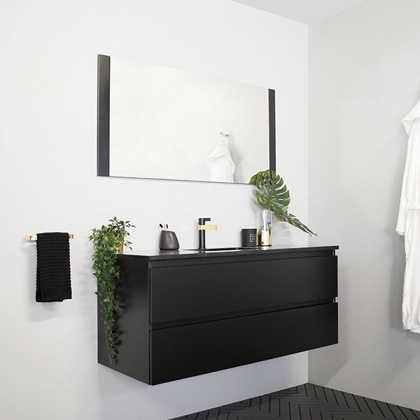 ADP Glacier Pro All Drawer Twin 1200mm Centre Bowl vanity with Caesarstone top in Matte Black Polyurethane side - The Blue Space