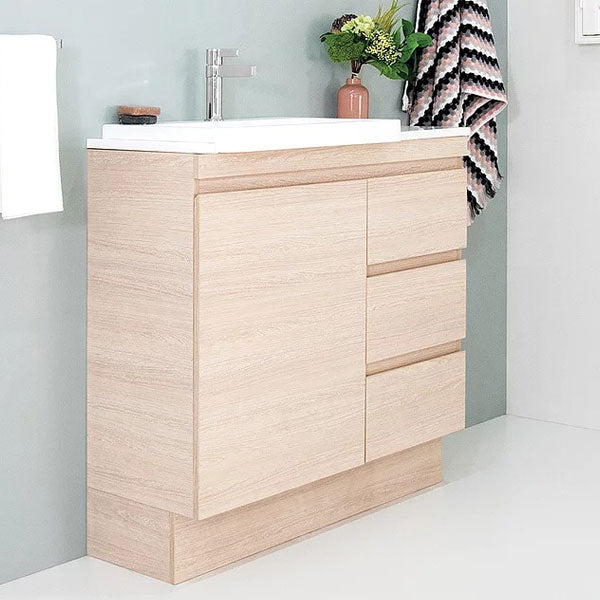 ADP Glacier Lite Semi Recessed Trio Floor Mounted Vanity with Cherry Pie benchtop - The Blue Space