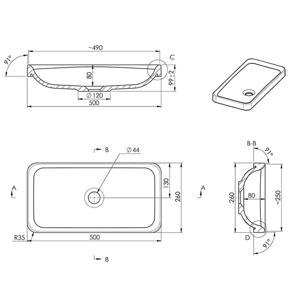 ADP Faith Solid Surface Basin product line drawings