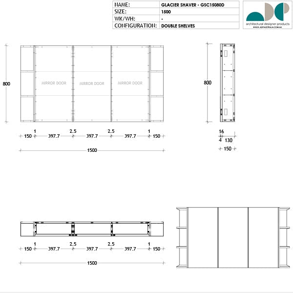 ADP Glacier Shaving Cabinet 600mm - 1800mm by ADP - The Blue Space