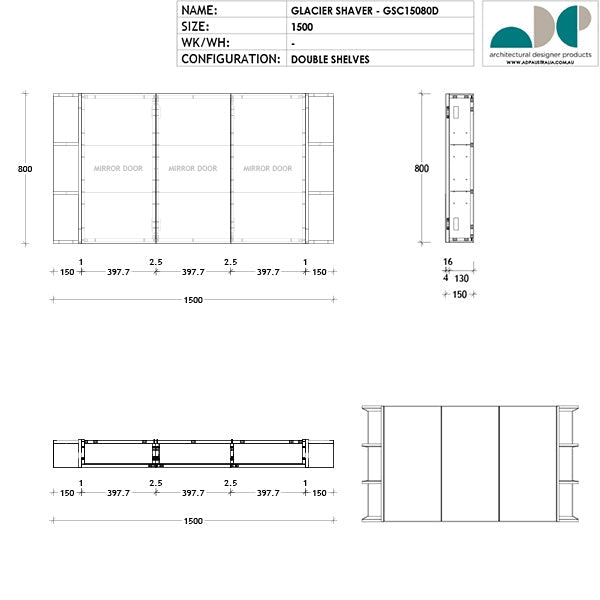 ADP Glacier Shaving Cabinet 600mm - 1800mm by ADP - The Blue Space