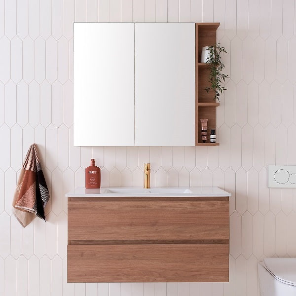 ADP Glacier Lite Shelf Shaving Cabinet 900mm Right Side Shelf in Tasmanian Oak Woodmatt - The Blue Space