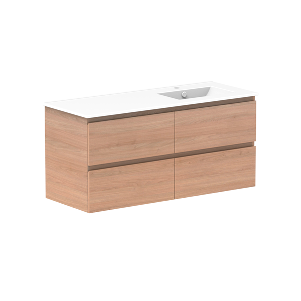 Glacier Full Depth All Drawer Twin 1200mm Wall Hung Right Bowl in Ceramic Moulded Top | The Blue Space