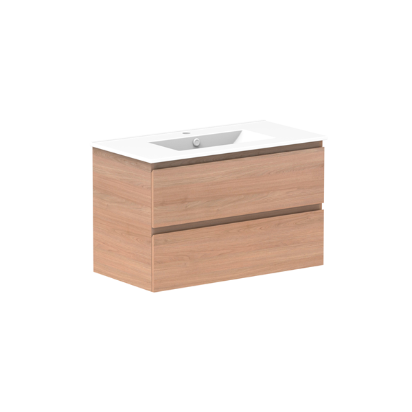 Glacier Full Depth All Drawer Twin 900mm Wall Hung Centre Bowl in Ceramic Moulded Top | The Blue Space