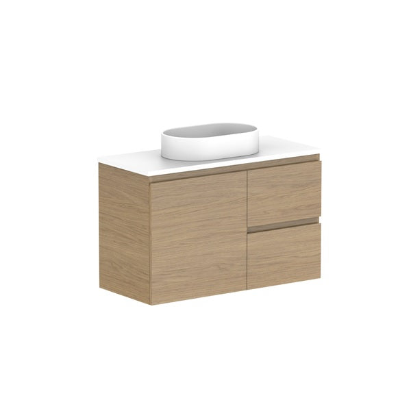 Glacier Ensuite Door & Drawer Twin 900mm Wall Hung Centre Bowl Benchtop | The Blue Space
