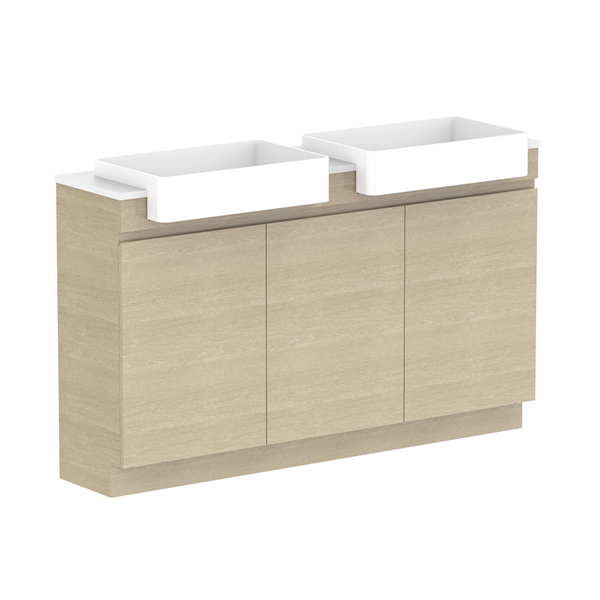 ADP Glacier Semi-Recessed All Door 1500 Trio Floor Mount Benchtop Double Bowl | The Blue Space