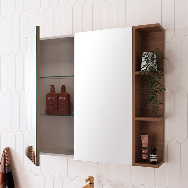 ADP Glacier Lite Shelf Shaving Cabinet 900mm Right Side Shelf in Tasmanian Oak Woodmatt internal - The Blue Space