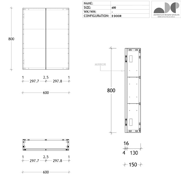 ADP Gloss Silk Shaving Cabinet 500mm - 1800mm by ADP - The Blue Space