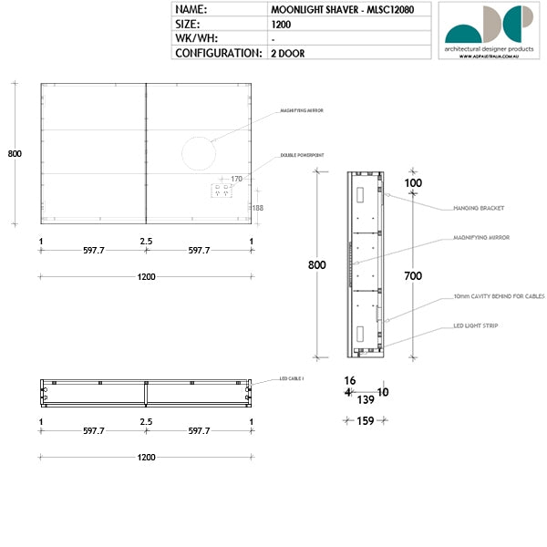 ADP Moonlight Shaving Cabinet LED 600mm - 1800mm by ADP - The Blue Space
