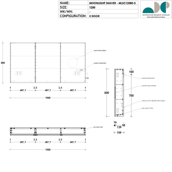 ADP Moonlight Shaving Cabinet LED 600mm - 1800mm by ADP - The Blue Space