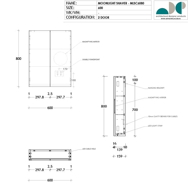 ADP Moonlight Shaving Cabinet LED 600mm - 1800mm by ADP - The Blue Space