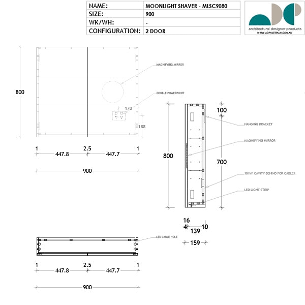 ADP Moonlight Shaving Cabinet LED 600mm - 1800mm by ADP - The Blue Space
