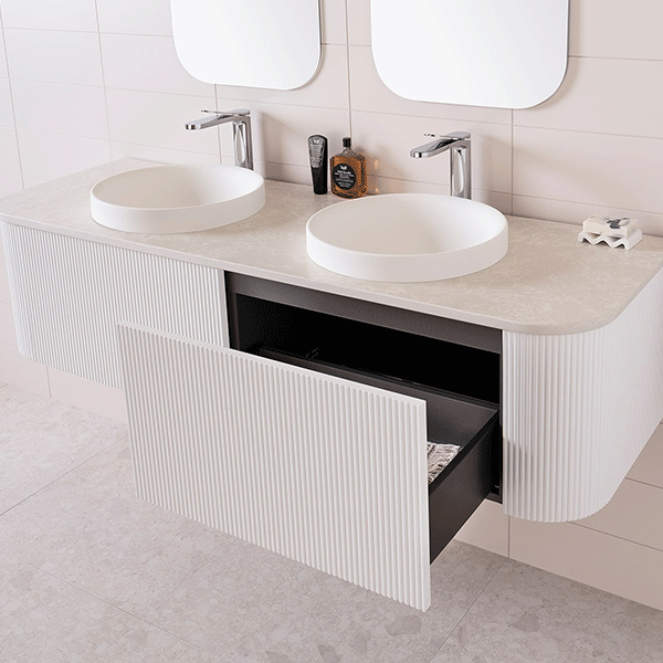 ADP Waverley ultra matte white wall hung vanity online at The Blue Space with V groove