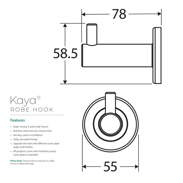 Technical Drawing: Fienza Kaya Robe Hook