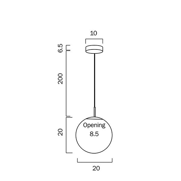 Technical Drawing - Telbix Bally ES 20cm Pendant - Antique Gold | The Blue Space