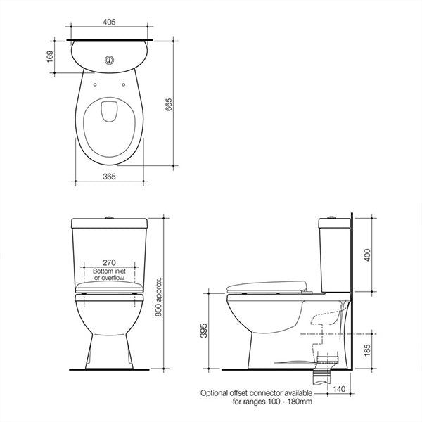 Caroma Profile II Close Coupled Toilet Suite Technical Drawing - The Blue Space