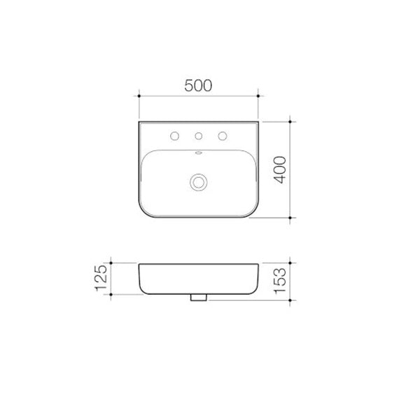 Caroma Tribute Wall Basin 500mm Technical Drawing