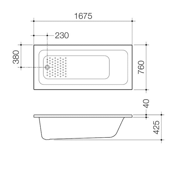 Caroma Vivas Anti-slip Island Bath 1675mm Technical Drawing - The Blue Space
