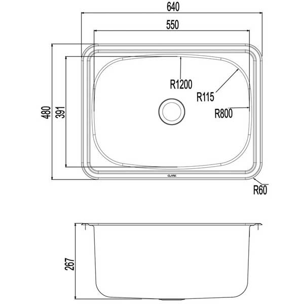 Clark Flushline 45 Litre Laundry Tub dimensions line drawings