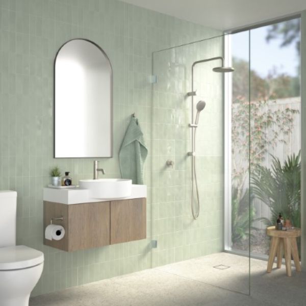 Clark Round Pin Basin Mixer - Chrome in modern bathroom - The Blue Space