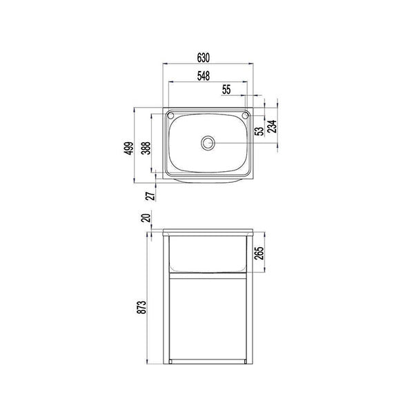 Clark Eureka 45 Litre Laundry Tub and Cabinet online at The Blue Space Dimensions