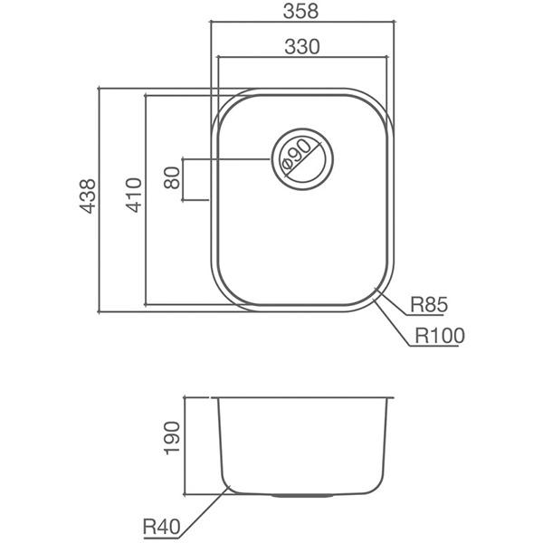 Clark Monaco Single Bowl Undermount Kitchen Sink dimensions