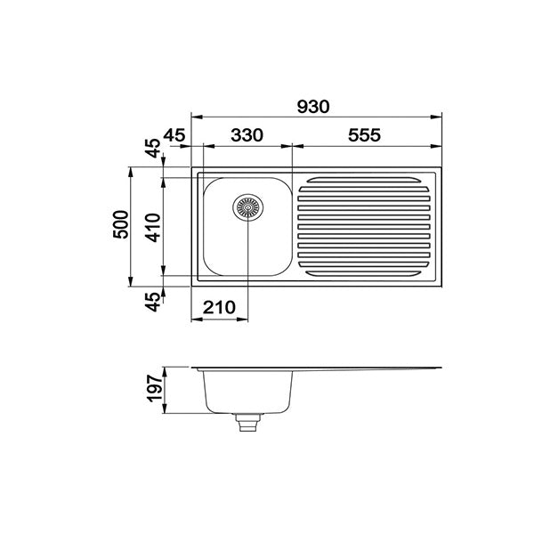 Clark Monaco Single End Bowl Kitchen Sink dimensions