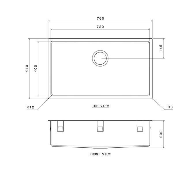 Clark Prism Large Single Bowl Overmount/Undermount Kitchen Sink dimensions