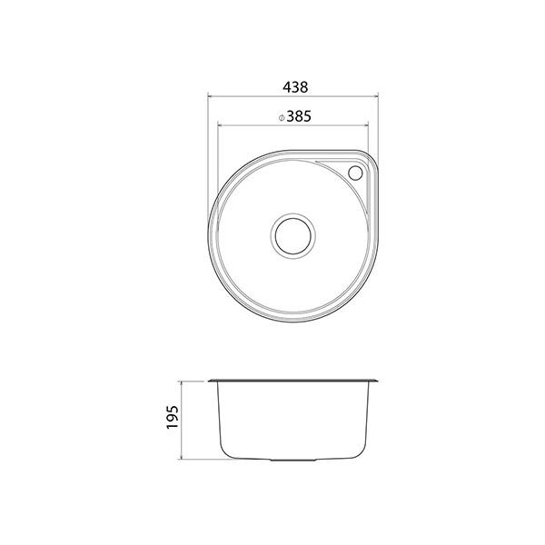 Clark Round Bowl Overmount Kitchen Sink with Tap Landing - dimensions