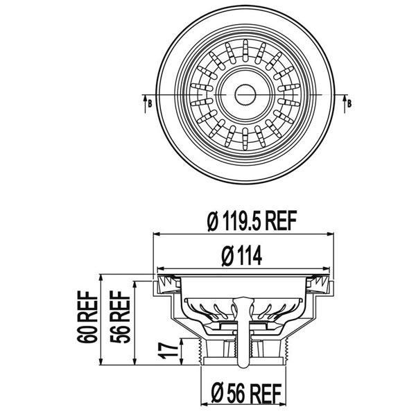 Technical Drawing - Clark 316 Stainless Steel Basket Waste