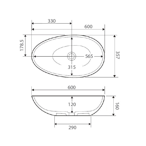 Fienza Bahama MKII Solid Surface Basin technical image