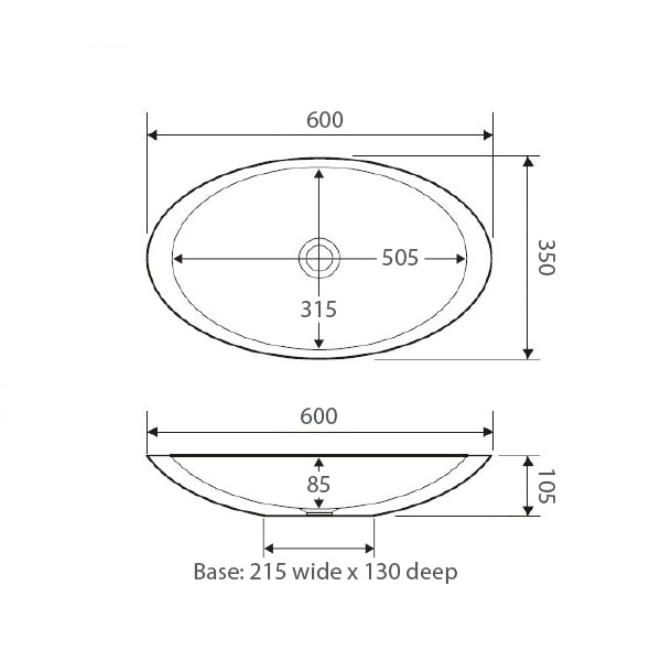 Fienza Bahama Solid Surface Above Counter Basin - Matte Black technical image