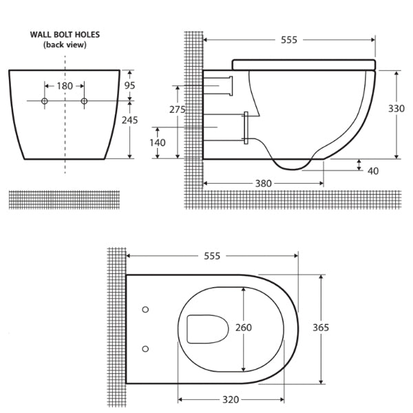 Technical Drawing - Fienza Koko Rimless Wall Hung Suite
