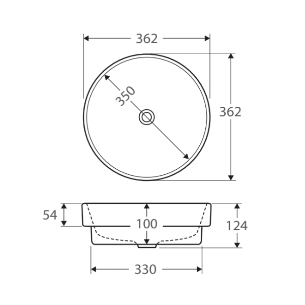 Technical Drawing - Fienza Reba Semi-Inset Basin - Gloss White