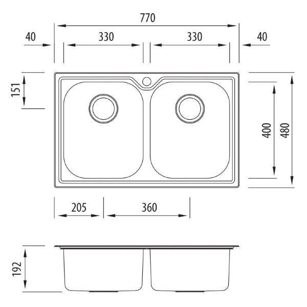 Oliveri Diaz double bowl topmount sink