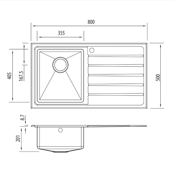 Oliveri Apollo single bowl sink with drainer 1TH