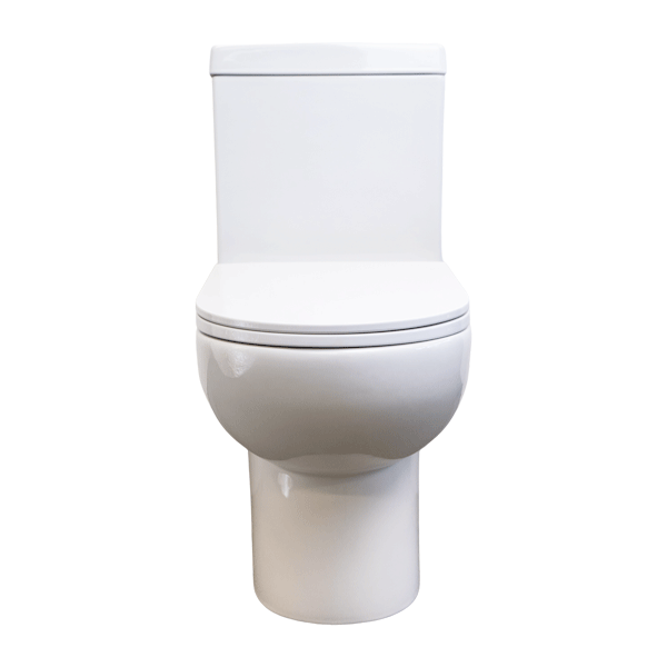 Indigo Ridge rimless back to wall toilet suite front angle - Best selling replacement toilets online at The Blue Space