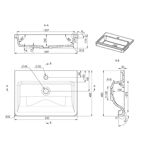 ADP Integrity Solid Surface Semi-Recessed Basin by ADP - The Blue Space