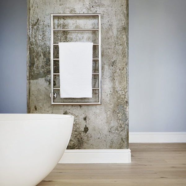 Thermogroup Jeeves Spartan Boxx Heated Towel Rail in modern bathroom - The Blue Space