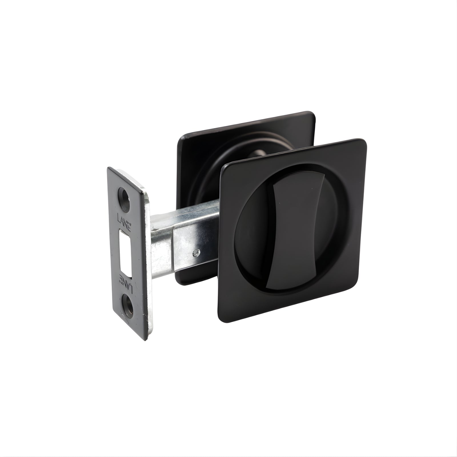Side View Lane Cavity Slider Door Handle Privacy Door Handle Set Square Rosette Matte Black L521407 - The Blue Space